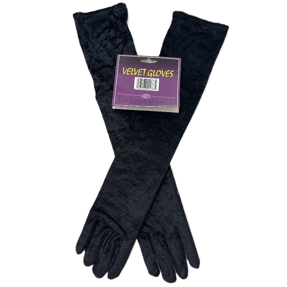 Long Black Velvet Elbow Costume Gloves NWT - NOS